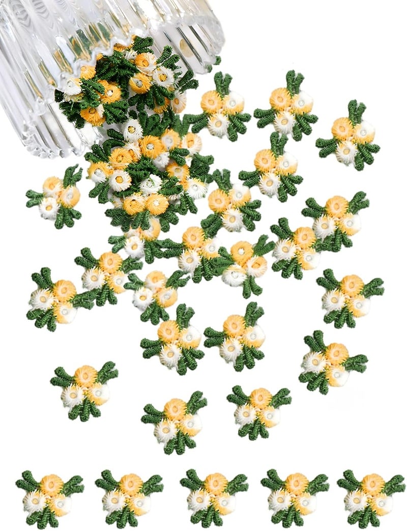 MSCFTFB 140 Pieces Mini Flower Patches for Clothes,Rose Lace Applique,Fabric Embroidery Patches Applique for Dress Jean Hat Backpack Headband Embellishment (Orange) - Image 1